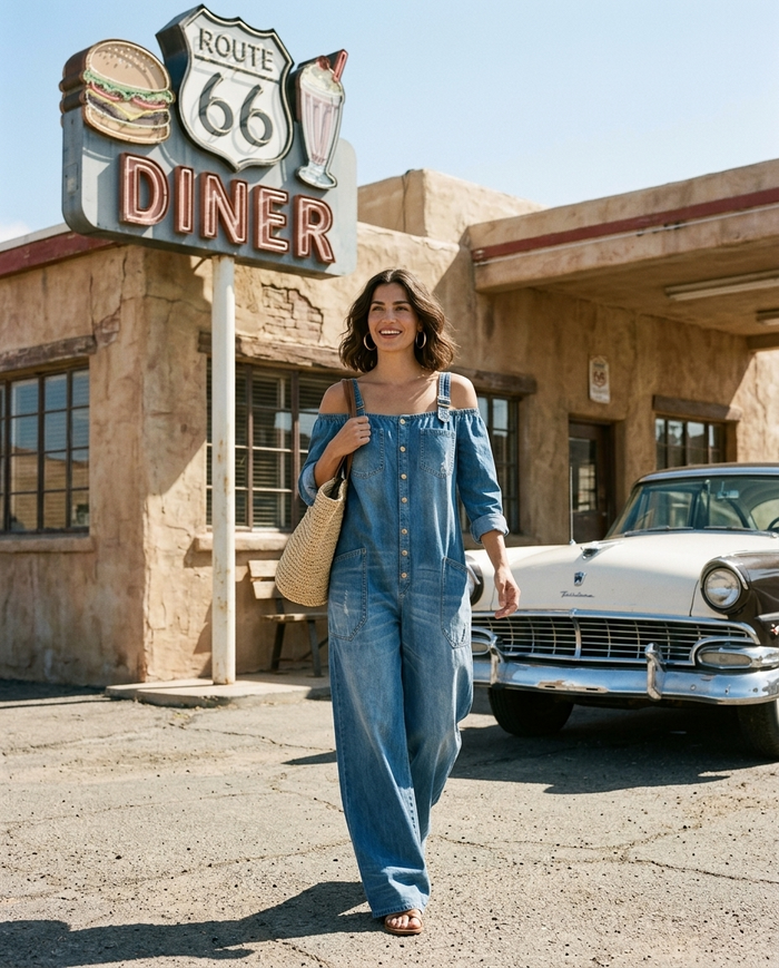 Ruth | Tuta Blu Off Shoulder a Gamba Larga