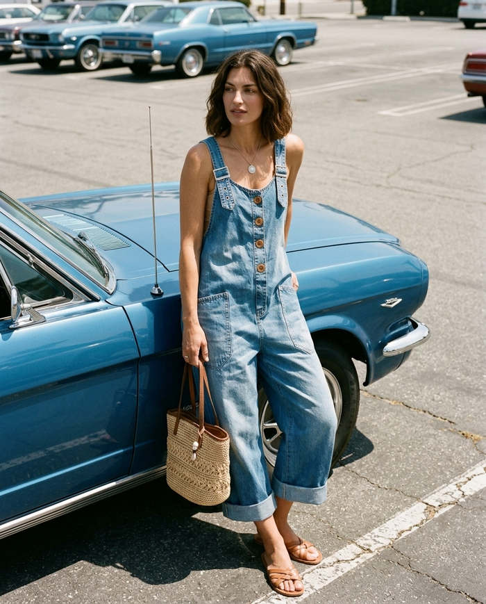 Pilar | Salopette Vintage Blu con Spalline Regolabili