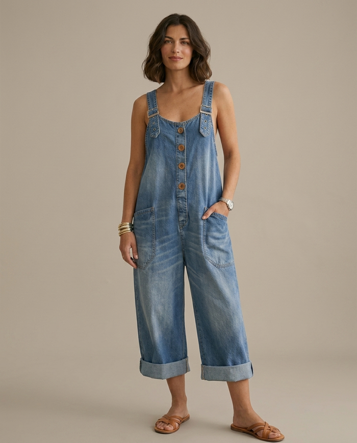 Pilar | Salopette Vintage Blu con Spalline Regolabili