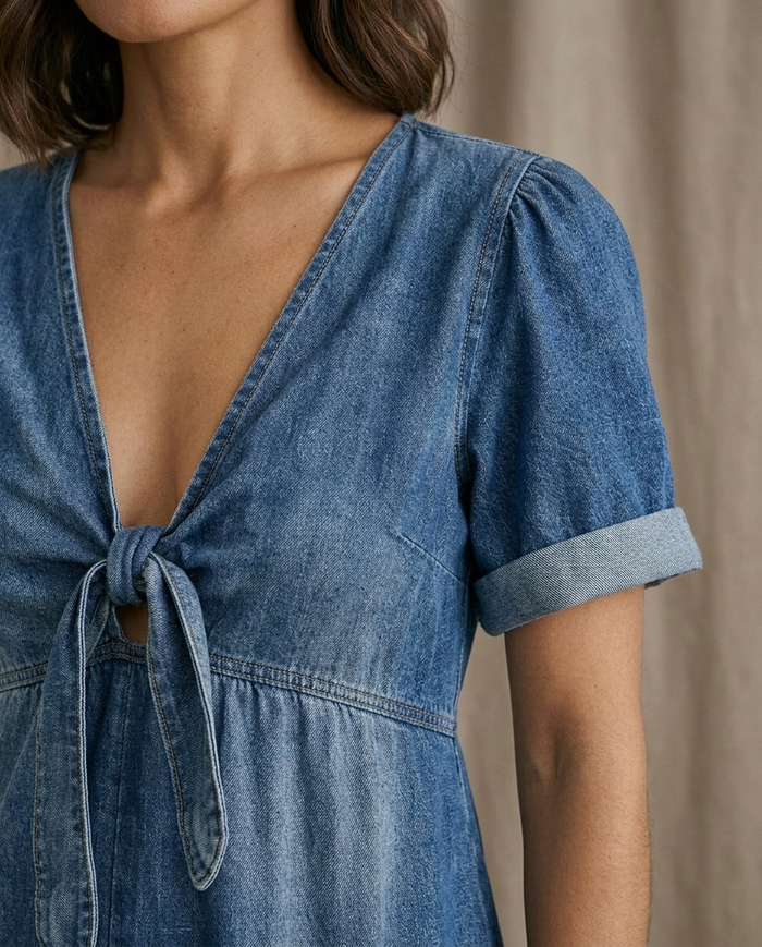 Lola | Tuta Blu Scollo a V a Gamba Larga