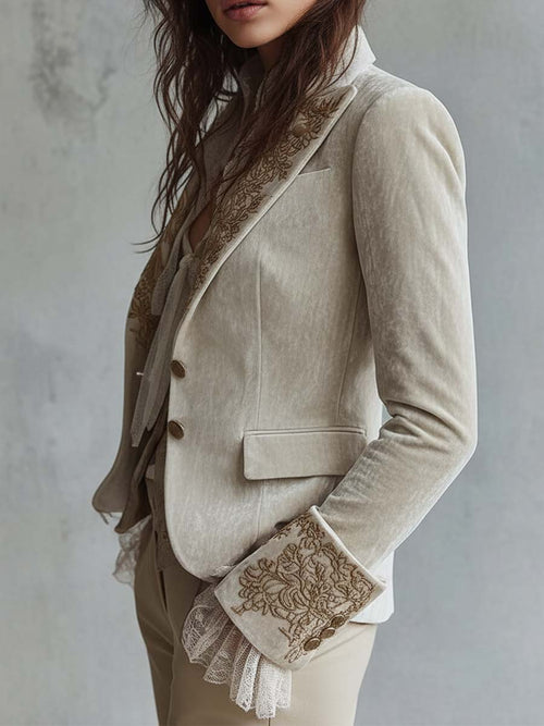 Blazer Sartoriale da Donna Avorio Ricamato