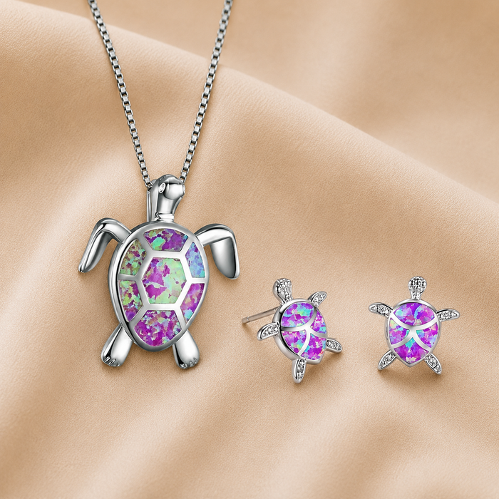 Collana e Orecchini Tartaruga Marina in Opale e Argento
