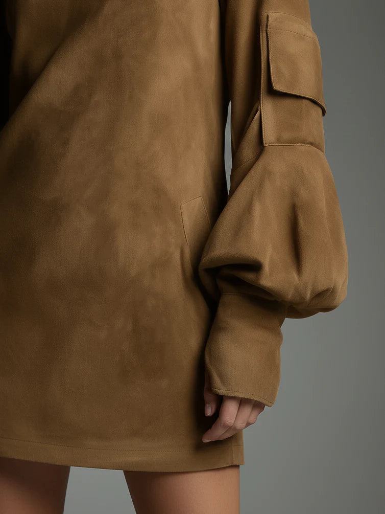 Bibiane | Mini Abito Oversize Scamosciato a Collo Alto