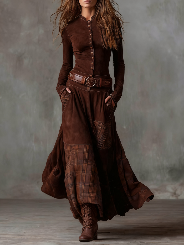 Élise | Abito Maxi Scamosciato con Cintura