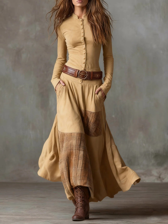 Élise | Abito Maxi Scamosciato con Cintura