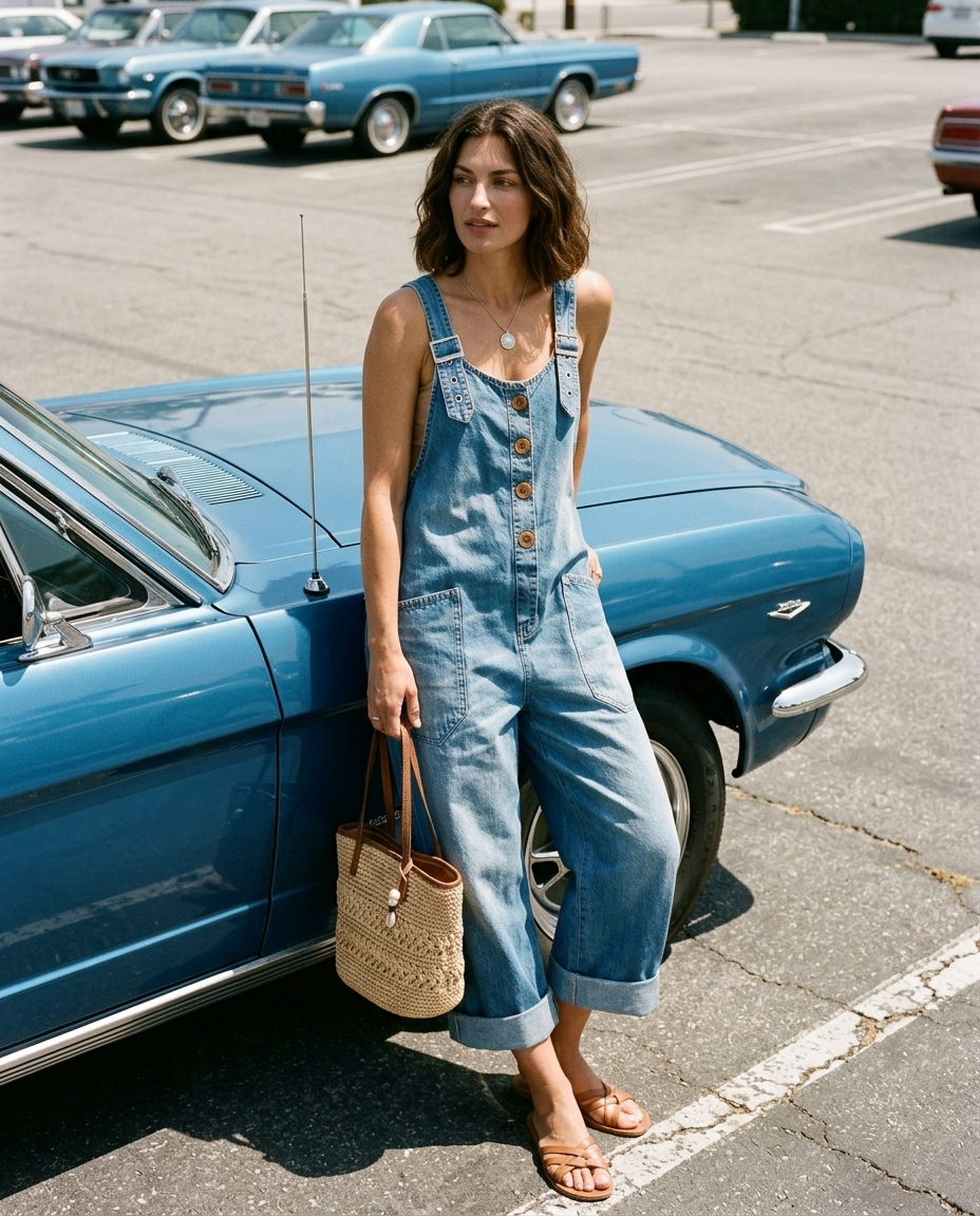 Pilar | Salopette Vintage Blu con Spalline Regolabili