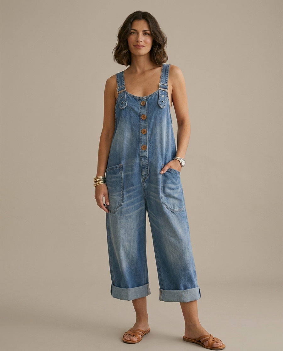 Pilar | Salopette Vintage Blu con Spalline Regolabili